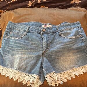 LEI Women's Blue Jean Shorts with Lace Trim